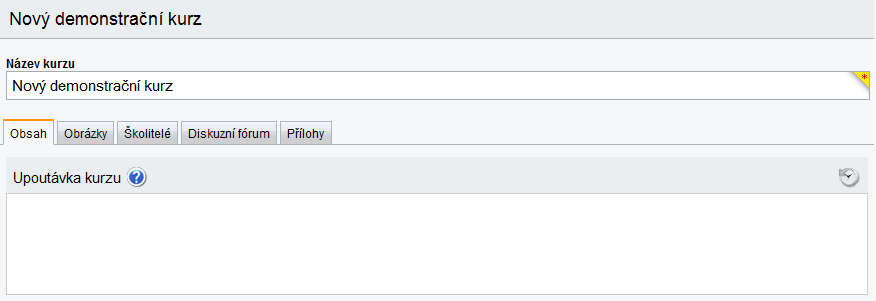 Ke kurzu můžete připojit Obrázek, Školitele (kolegu, který je kontaktní osobou v rámci daného kurzu pro studenty), Diskuzní fórum