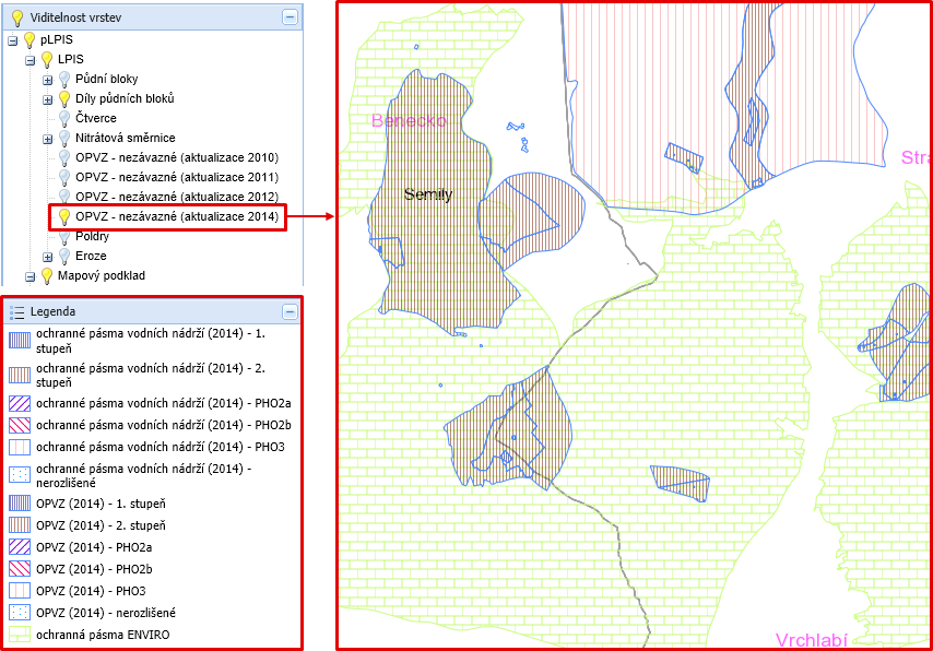Obrázek 7 Vrstva Ochranná pásma vodních zdrojů (OPVZ) 4.2.