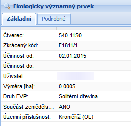 Po prokliku řádku vyhledaného DPB zobrazíte základní informace DPB. Stejně tak je zobrazíte pomocí dvojkliku na DPB v mapě.