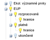 Obrázek 33 Vyhledání provozovny Pozn.: V uživatelském stromě zapněte vrstvu EUP (Evidence umístění provozoven). Obrázek 34 Zapnutí vrstvy EUP 4.5.