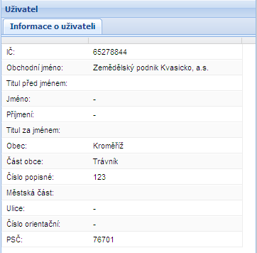 4.5.13 Informace o uživateli DPB Základní informace o uživateli zobrazíte po kliknutí na