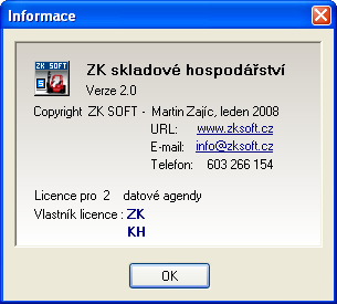 Informace Registrace programu Informace o programu Zde se zobrazují informace o autorovi a verzi programu a o zákazníkovi, kterému je program určen.