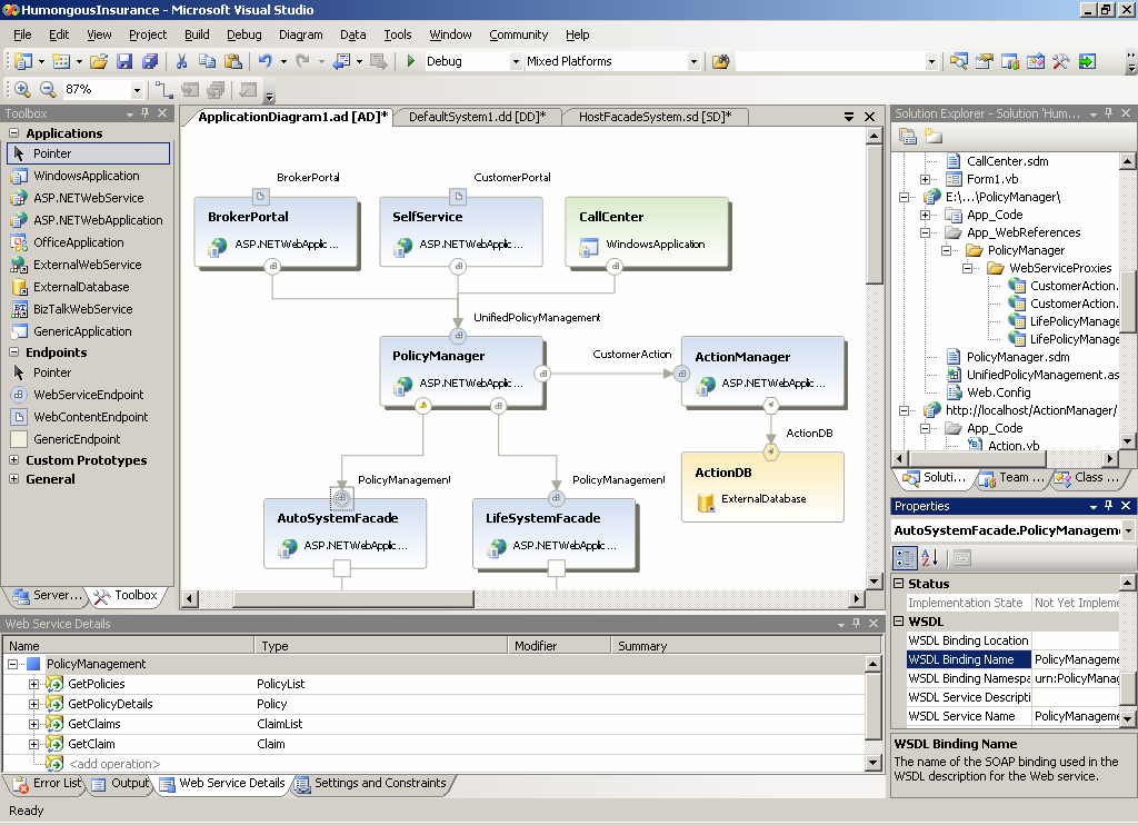 Od nižších verzí Microsoft Visual Studio 2005 obsahuje nástroje pro podporu návrhu systémů.