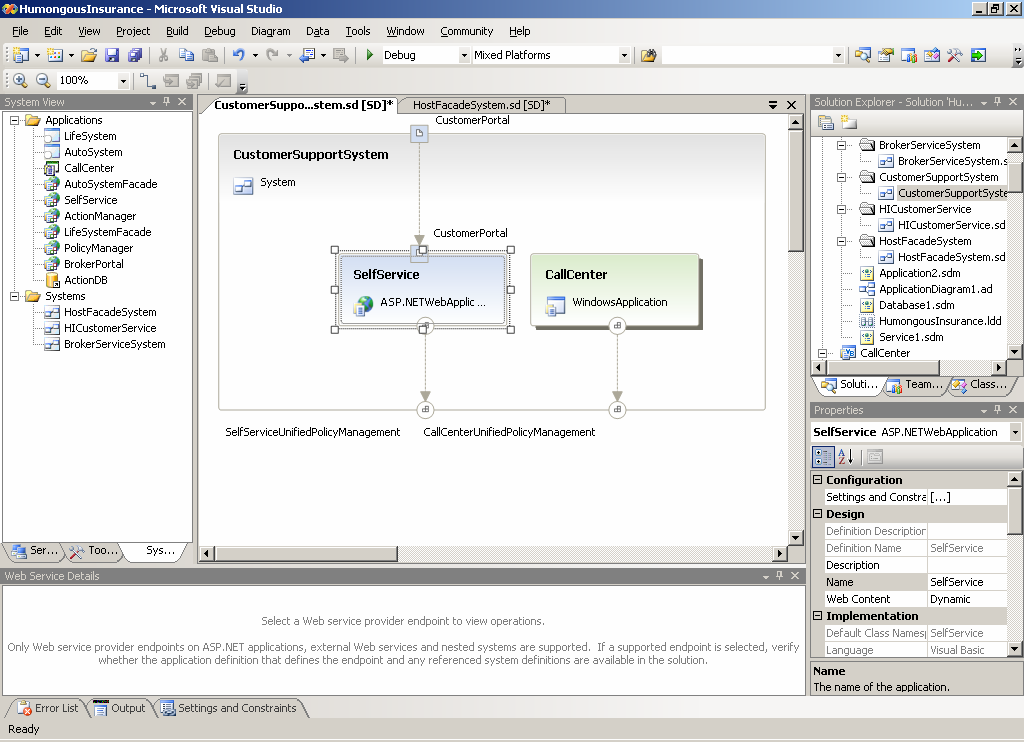 Obrázek 13 Microsoft Visual Studio 2005 System Designer Podle [MICROSOFT, 2008g] umožňuje nástroj System designer umožňuje vytváření konfigurací systémů, které byly navrženy