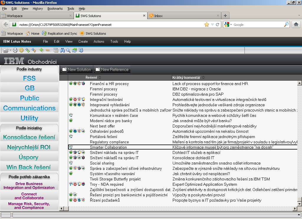 Notes v browseru Notes Basic client (non-eclipse) běžící uvnitř