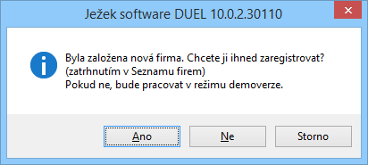 13 4. Tlačítkem Další spustíme načtení dat. Poznámka Nově založená firma není zaregistrována a platí pro ni omezení demoverze.