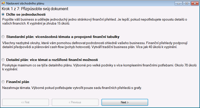 Vážený uživateli, tento jednoduchý dokument Vás provede prvním spuštěním programu Business Plan a popíše jeho ovládání, tak abyste se startem Vašeho podnikání nemuseli již