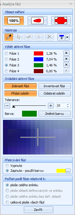 Hlavní okno programu Funkci Analýza fází aktivujte z nabídky Měření Analýza fází... nebo kliknutím na ikonu.