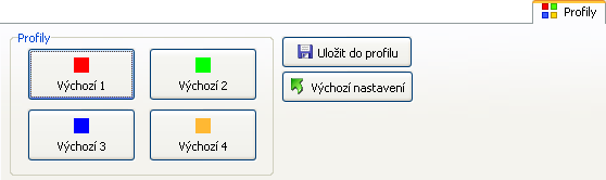 Ovládací panely snímacích zařízení Profily: tlačítka v části Profily slouží k načtení uložených profilů.