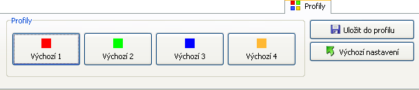 Ovládací panely snímacích zařízení Záložka Profily Profily slouží k uložení a opětovnému načtení parametrů obrazu. Profily: tlačítka v části Profily slouží k načtení uložených profilů.