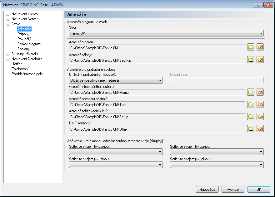 Nastavení NC-Base 201 6.3.1 Adresáře Tato kapitola popisuje, jak konfigurovat adresáře skupin strojů v databázi.