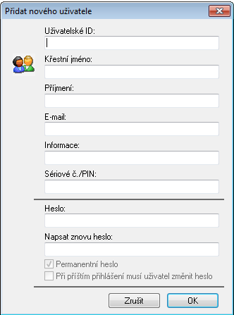 Nastavení NC-Base 221 Přidat nového uživatele. Zadejte nové Uživatelské ID, heslo a další informace (jsou-li potřeba) a pak klikněte na OK.