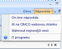 40 Záložky programu Pokrýt svisle Umístí otevřené soubory do vertikálních editačních oken zleva doprava. Názvy otevřených souborů jsou uvedeny v dolní části rozbalovacího menu.