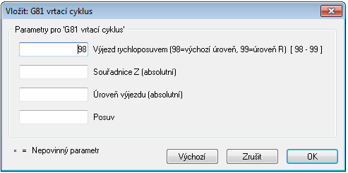 Záložky programu 65 pokrývá modální osu Z, zadávací pole je označeno * a je proto na začátku prázdné.