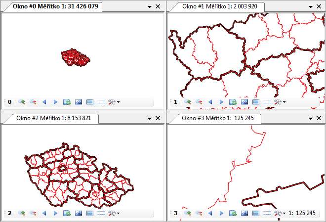 4.3.2 Hlavní mapové okno Hlavní mapové okno obsahuje sadu nástrojů pro uspořádání otevřených grafických oken.