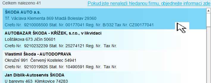 listiny potvrdíte dvojklikem na tuto firmu: Následně se otevře objednávkový formulář a můžete stahovat nebo objednávat různé informační produkty Creditreform viz.