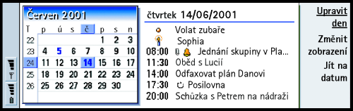 Pøíkazy ve v¹ech typech zobrazení Ve v¹ech zobrazeních jsou dostupná následující tlaèítka pøíkazù: Upravit - Otevøe zvolený záznam v kalendáøi, aby jej bylo mo¾né upravit.