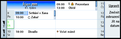 122 Kalendáø Tip: Pro úpravu záznamu musí být aktivní pravý rámeèek. Nacházíte-li se v levém rámeèku, pøejdìte na po¾adované datum a stisknìte tlaèítko Enter. Zvýrazní se rámeèek vpravo.