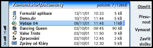 208 Kanceláø Zobrazení obsahu slo¾ky 1 V levém rámeèku zvolte slo¾ku a stisknìte Otevøít. Zobrazí se v¹echny podadresáøe a soubory obsa¾ené ve zvolené slo¾ce. Viz obrázek 84.