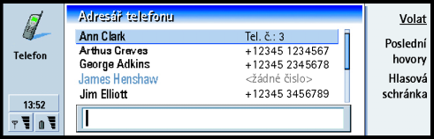 Obrázek 17 Volání èísla ulo¾eného v seznamu posledních hovorù 1 V hlavním zobrazení stisknìte Poslední hovory. Otevøe se okno Volaná èísla.
