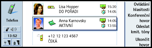 74 Telefon Na displeji mohou být zobrazeny maximálnì tøi hovory, aèkoli v jednu chvíli mù¾ete mít spojeny pouze dva hovory. Viz obrázek 19.