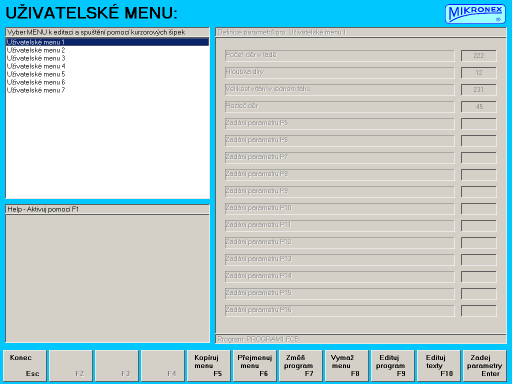 Uživatelské menu - Zvláštní režim pro snadné používání stroje např.