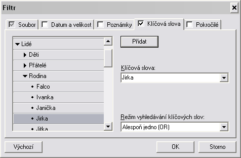 Obrázek 39 Dialogové okno Filtr. 2) Toto dialogové okno vypadá podobně jako okno pro hledání fotografií. Opět zde nastavte parametry filtrování.