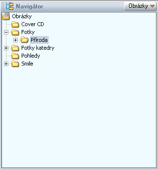 Obrázek 6 Okno Navigátor. Navigátor může být zapnut v různých režimech. Přepínat mezi režimy lze pomocí tlačítka v záhlaví tohoto okna.