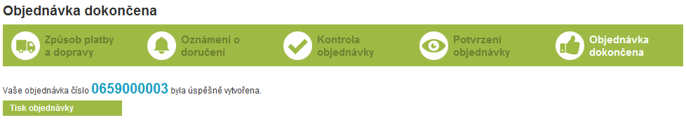 2.7. Dokončení objednávky V posledním kroku se zobrazí stránka s odkazy na PDF dokumenty objednávky nebo faktury. 3.