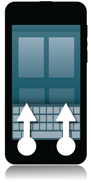 Klávesnice BlackBerry pro snadné psaní zpráv Zobrazení klávesnice Dvěma prsty posuňte od dolní části obrazovky směrem nahoru.