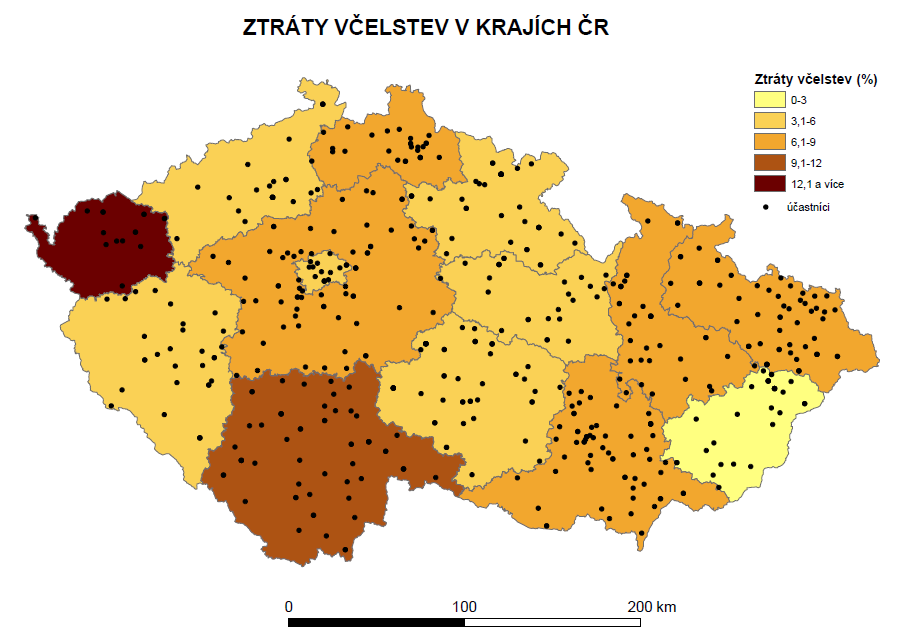 celková účast: 556 včelařů (1,2 % z celkového počtu