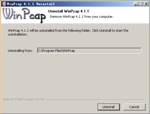 Poznámka: Pokud už byla dřívější verze WinPcap nainstalována ve vašem počítači, systém vás upozorní na odinstalování starší verze, když se pokusíte nainstalovat WinPcap, které je součástí CD.