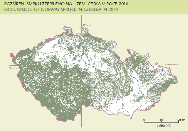 Mapy rozšíření konkrétní rozšíření rostlin smrk ztepilý