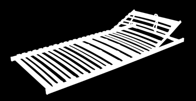 26 lamel - 3 lamely v bederní části zdvojené s nastavitelnou tuhostí. Vhodný pro všechny typy matrací. Nosnost do 130 kg. Výška cca 5 cm.