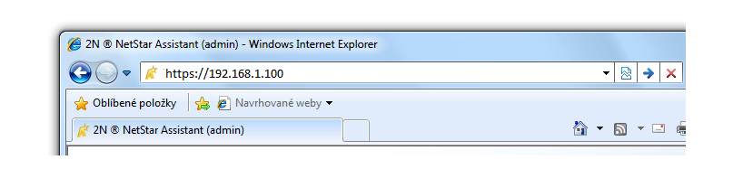 Použití ATEUS - NetStar Assistant Serveru Otevřete internetový prohlížeč, který používáte. 2N NetStar Assistant Server je optimalizován pro použití s prohlížečem Microsoft Internet Explorer.