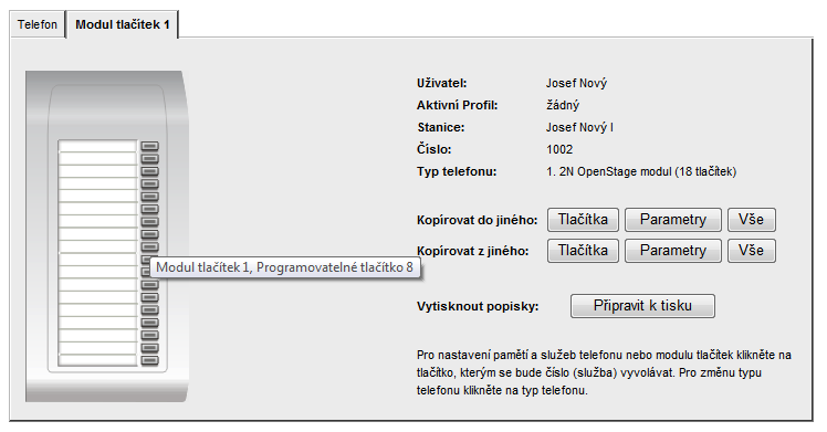 Nastavení rozšiřujícího modulu tlačítek telefonu 2N OpenStage Pro změnu funkce jednotlivých tlačítek rozšiřujícího modulu systémových telefonů 2N OpenStage klikněte na menu Telefony a následně