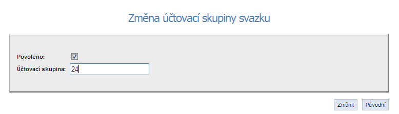 Nastavení účtovací skupiny Účtovací skupina - Volbou lze pro zvolený objekt povolit přidávání zadaného čísla skupiny do účtovací věty. Tento údaj může být následně použit pro rozúčtování.