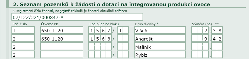 Ořešák vlašský Slivoň Třešeň Višeň Integrovaná produkce ovoce - EAFRD Tuto deklaraci předkládají ţadatelé o platbu v rámci titulu Integrovaná produkce ovoce. Dřevina Druh pěstované dřeviny.