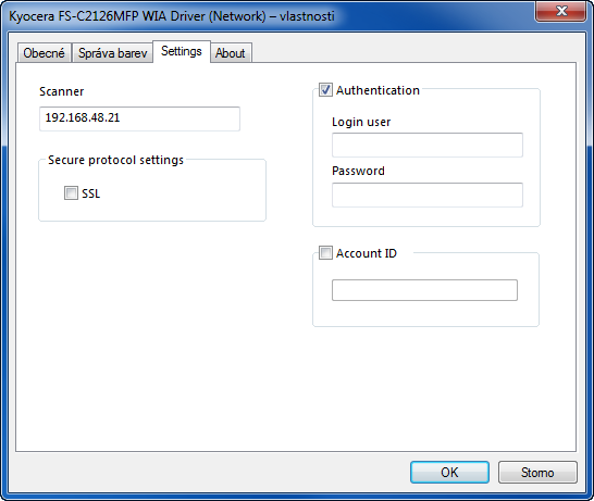 Příprava před použitím > Instalace softwaru Nastavení ovladače WIA Zaregistrujte zařízení k ovladači WIA. Pokyny vyplývají z prvků rozhraní, které se objevují v systému Windows 7.