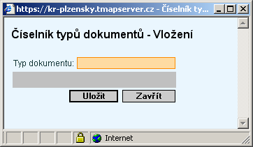 3.5.3 Nový záznam do číselníku T-WIST - METIS verze 2.0 Kliknutím na Nový záznam se otevře okno umožňující vložit do číselníku nový podtyp dokumentu nebo jiného objektu. 3.