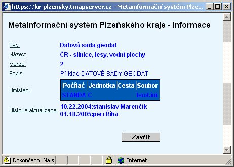 Funkce odkazu z ikony je identická jako u ikony Souhrnné informace. Různé ikony pro různé objekty umožňují vizuálně rozlišit jednotlivé metadatové záznamy. 3.2.