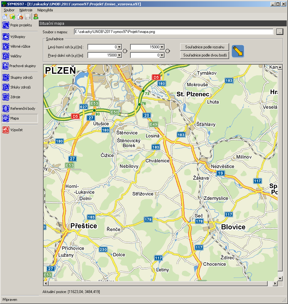 3.9 Mapový podklad Posledním krokem, který provedeme před spuštěním výpočtů, je nastavení mapového podkladu.