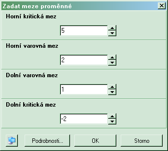 Zadávání hodnot proměnných 2.5.2 Dialogové okno pro zadání mezí proměnné Proměnné s číselným datovým typem mohou mít definovány tzv. meze. Meze jsou hraniční hodnoty používané např.