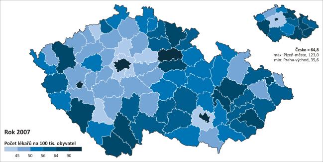 je výrazně překročeno u většiny okresů; lze se tak domnívat, že současný počet gynekologů je spíše nadhodnocený. Obr.