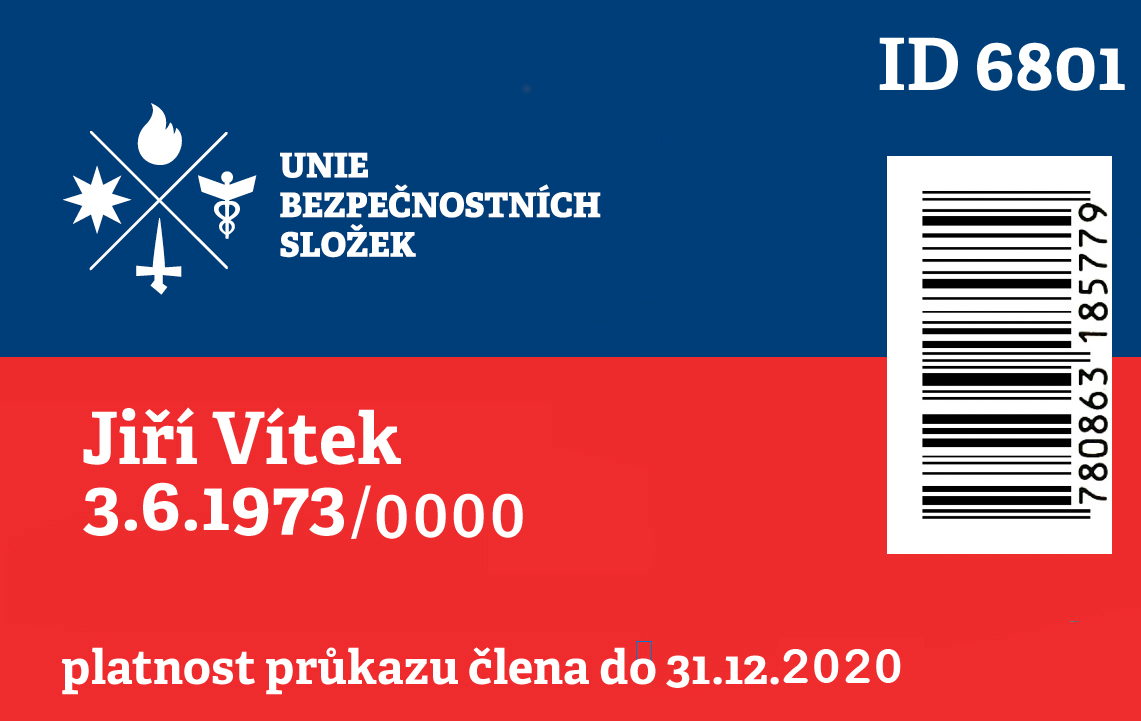 čárový kód) Znak Unie BS Název: Unie bezpečnostních složek Jméno a příjmení (člena) Rodné číslo (člena) Čárkový kód - jde o