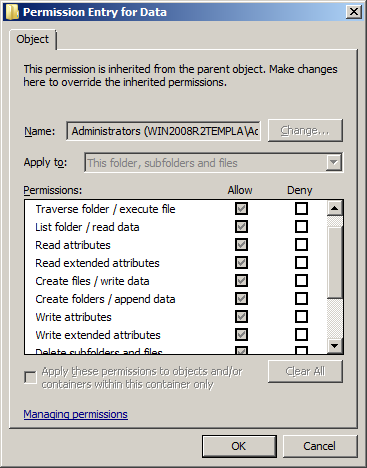 Special permissions Reprezentují přesné ACL