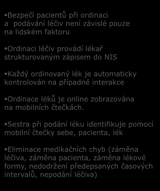 Bezpečí pacientů při ordinaci a podávání léčiv není závislé pouze na lidském faktoru ORDINACE LÉČIV S PODPOROU V NIS Z POHLEDU BEZPEČNOSTI