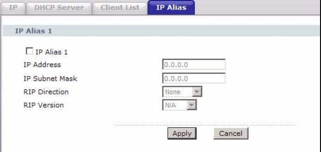 6.5 IP alias IP alias umožňuje rozdělit fyzickou síť na několik různých logických sítí se stejným rozhraním Ethernet. Zařízení ZyXEL podporuje na svém fyzickém rozhraní Ethernet max.