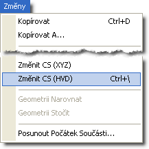 Frézování/Soustružení POLOŽKY MENU Následující položky menu jsou použitelné pouze při práci s obecnými souřadnicovými systémy.