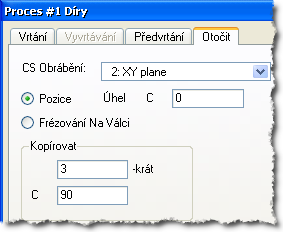 Výuka Frézování/Soustružení Jako proces #1 vytvořte proces Díry s nástrojem #1. Zadejte tyto údaje do záložky Otočit.